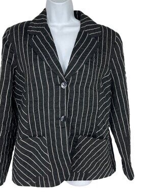 Chicos Black & White Striped Textured Blazer Jacket Size 2 US L